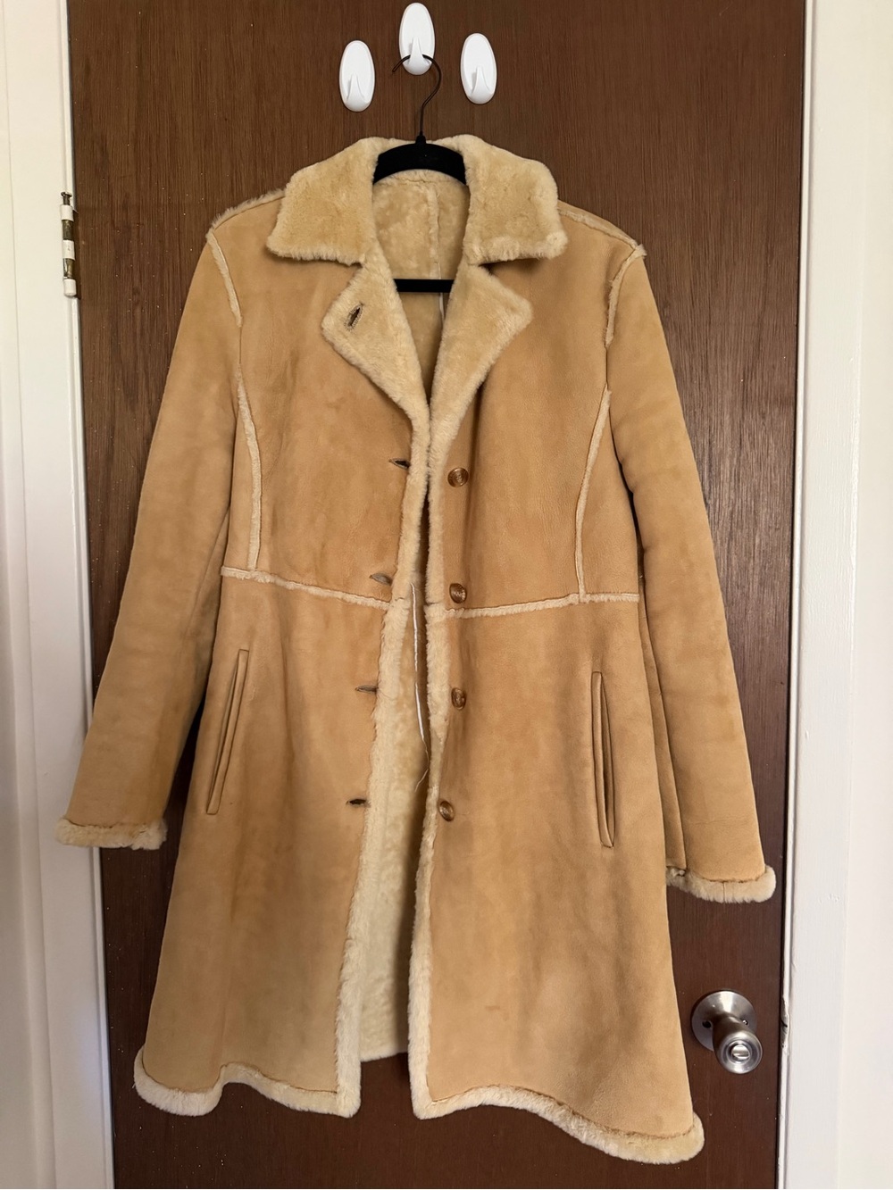 Searle Tan Faux-Shearling Trench Coat